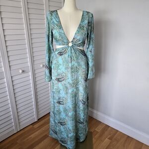 Boho Paisley Cutout Maxi‎ Dress Size M-L Festival Goddess Resortwear Hippie